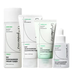 Zipiderm EGF Skin Barrier Hydrating Routine Set – Cleansing Foam + Cream Toner + Hydro Ampoule + Hydrating Gel Cream, Korean 4-Step Cleanse–Tone–Hydrate Care for Sensitive & Acne-Prone Skin