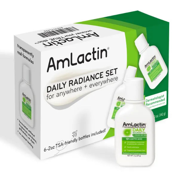 AmLactin Daily Nourish Therapeutic Body Lotion for Dry Skin - No-Scrub Exfoliator and Moisturizer 12% Lactic Acid Lotion, 2 Fl Oz (Pack of 6)