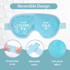 Cooling Gel Eye Mask - Reusable Cold Pack for Puffy Eyes, Dark Circles, Migraine, Stress Relief - Eye Treatment Gels With Soft Plush Backing