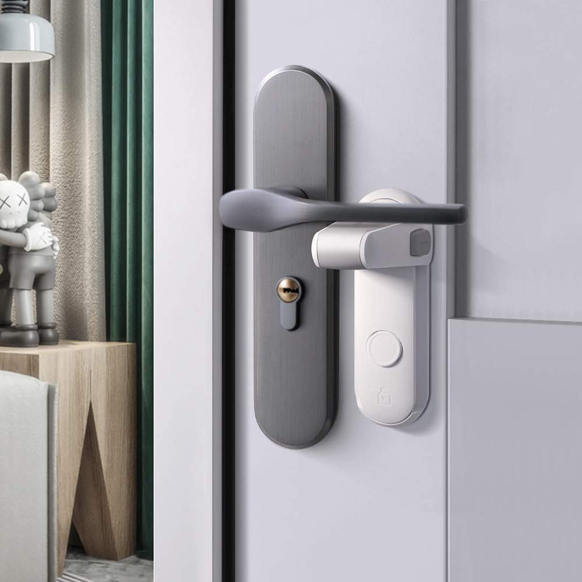 KASTWAVE Childproof Door Lever Lock, 1 Pack Baby Proofing Door Handle Lock, Child Safety Door Handle Lock, Easy to Install and Use 3M VHB Adhesive no Tools Need or Drill Easy to Remove (White)