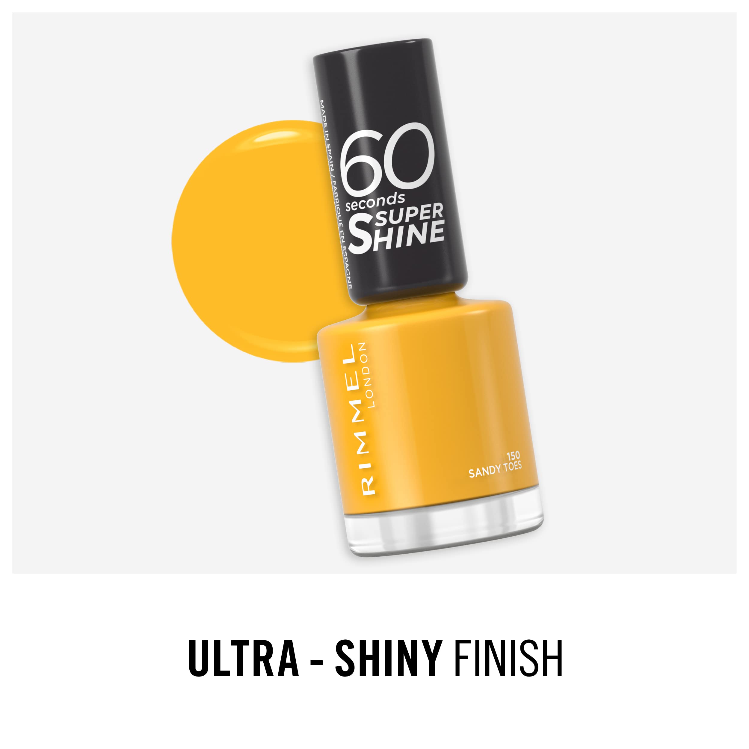 Rimmel London Colour Your Way 60 Seconds Super Shine Nail Polish - Quick Drying - Resists Chips & Fading, Lasts Up To 10 Days - Precise Application In One Stroke - 150 Sandy Toes, 8 ml