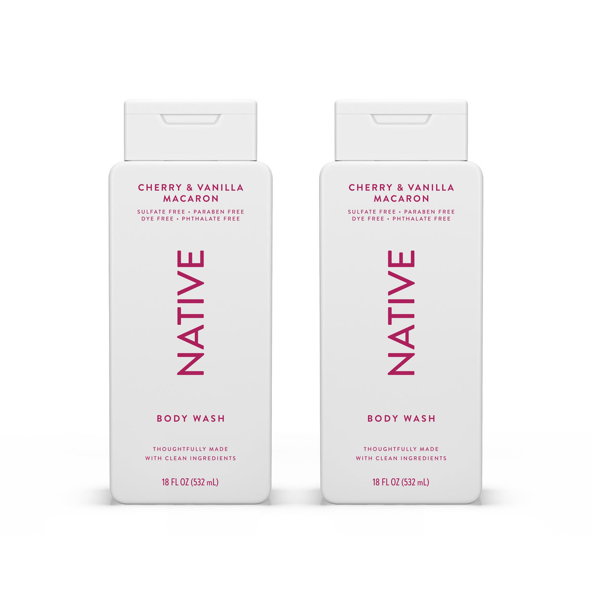 Native Body Wash Contains Naturally Derived Ingredients | For Women & Men, Sulfate, Paraben, & Dye Free Leaving Skin Soft and Hydrating | Cherry & Vanilla Macaron 18 oz - 2 Pk