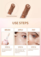 3Pcs Liquid Highlighter, Stick Liquid Luminizer Makeup Liquid Illuminator Face Highlighter, Liquid Luminizer Shimmer Stick with Cushion Applicator, Natural Glow Makeup Sparkly Highlighters for Face
