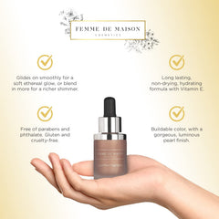 Femme de Maison Cosmetics - Liquid Pearl Highlighter, Long Lasting, Non-Drying Formula with Vitamin E, 100% Gluten, Paraben & Phthalate-Free, Cruelty-Free, Face & Body Highlighter (Perle de Cuivre 03)