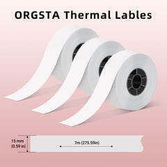 ORGSTA Label Maker Tape, 0.59"×22.97' (15mm×7m) Thermal Laminated Self-Adhesive Multipurpose Labeling Tape Replacement, Compatible with S001 Label Maker, Waterproof Label Print Paper, 3-Roll, White