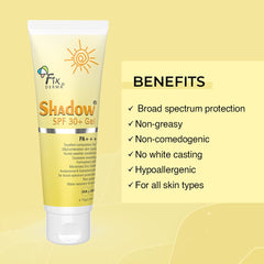 Fixderma Shadow Sunscreen SPF 30+ Gel PA+++ | for Oily Skin SPF 30 | Sunscreen for Body & Face | Broad Spectrum Sunscreen for UVA & UVB Protection - Women & Men | Non Greasy & Water Resistant - 75gm