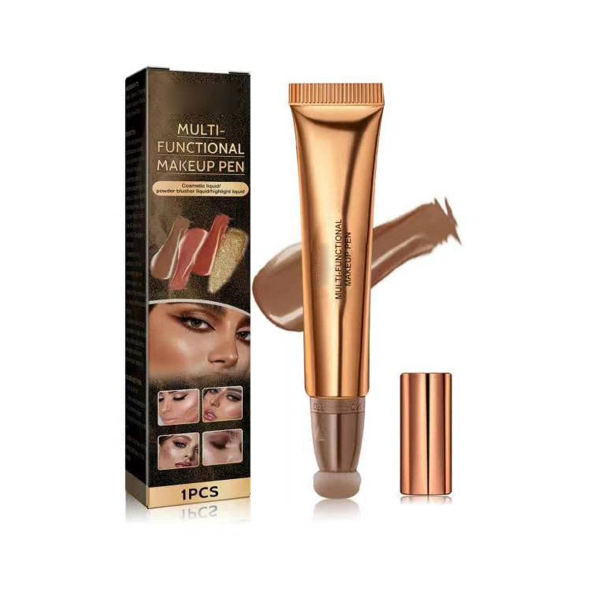 Cream Bronzer Contour Beauty Wand,Highlighter and Bronzer Stick with Cushion Applicator Attached Easy to Blend,Long Lasting & Smooth Natural Matte Finish (Dark Brown)