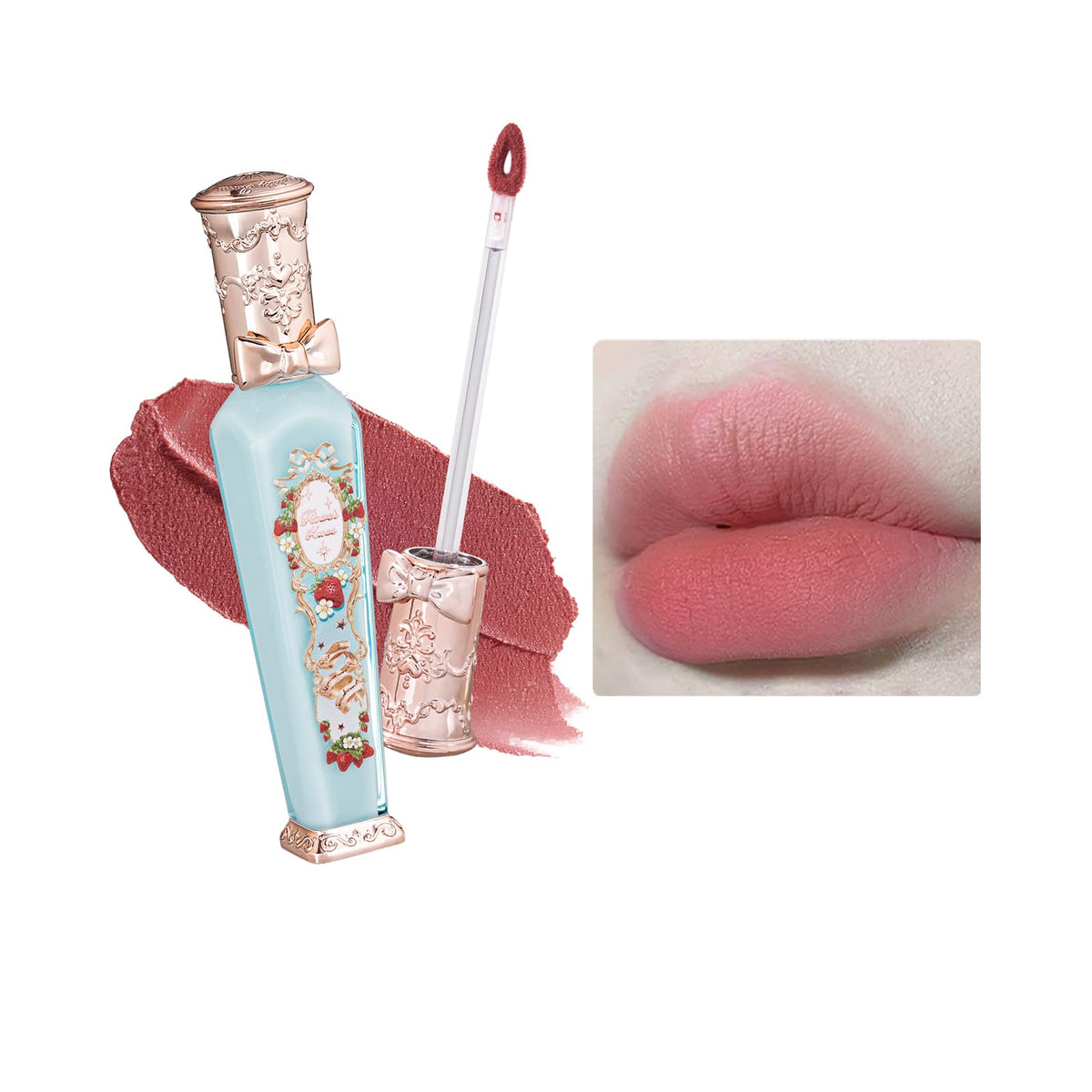 Flower Knows Strawberry Rococo Series Cloud Lip Cream Lipsticks Women Beauty Cosmetic Lip Makeup Easy to Wear Natural Lipstick (02 Peachy Milk)