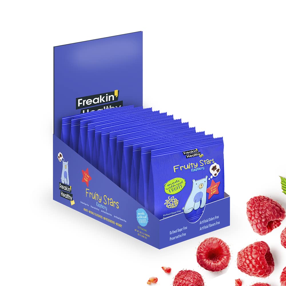 Freakin Healthy Raspberry Fruity Stars, Real Fruit Jellies, Healthy Treat, Plant-Based Kids Snack - 252g – 12 Pack