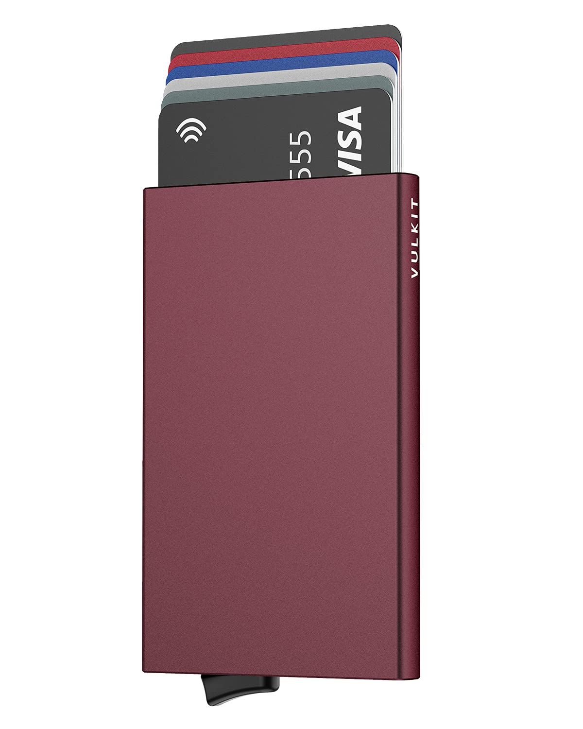 Pop Up Wallet, Slim Minimalist Credit Card Holder For Men and Women RFID Blocking Mini Metal Case - wine
