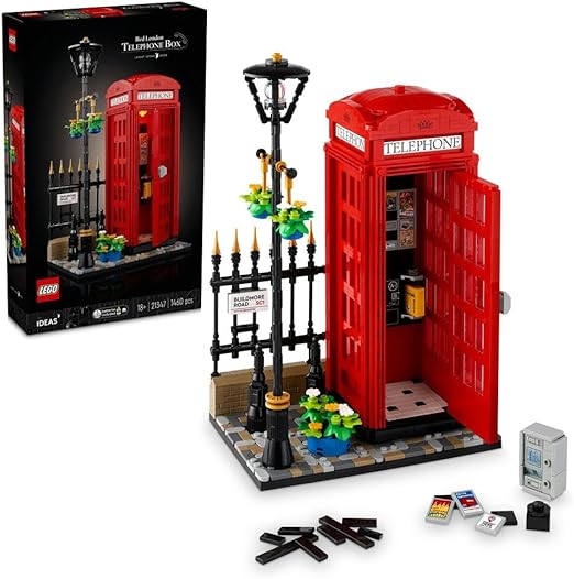 LEGO Ideas Red London Telephone Box Set, Model Kit for Adults to Build, Creative Activity with Mobile Phone Stand, Home Office Desk Décor, Souvenir Gift Idea for Men, Women, Him or Her 21347