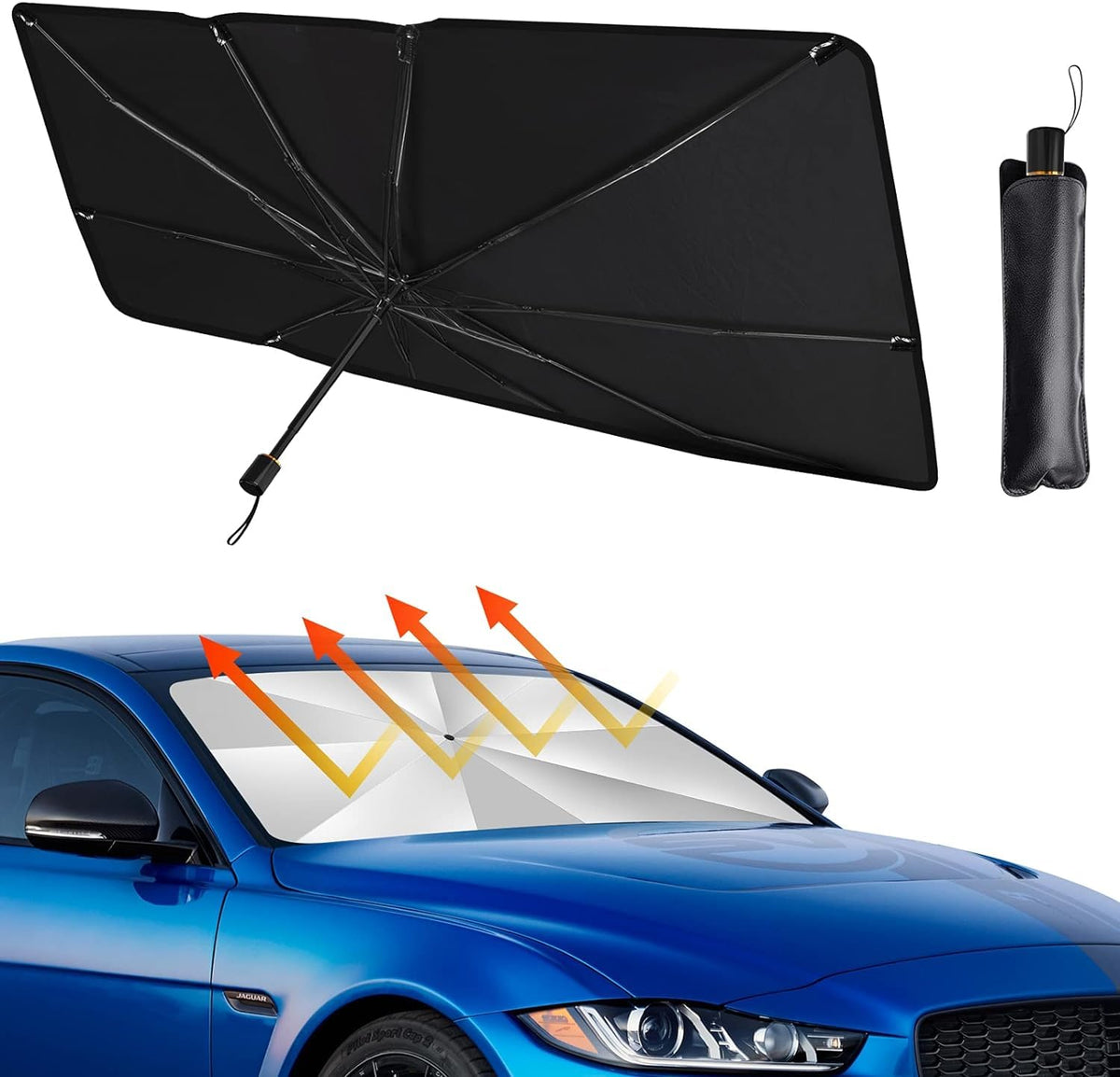 KALEDE® Windshield Sun Shade Umbrella for Car - Foldable Windshield Cover UV Rays Heat Sun Visor Protect Interior (57''L x 31''W)