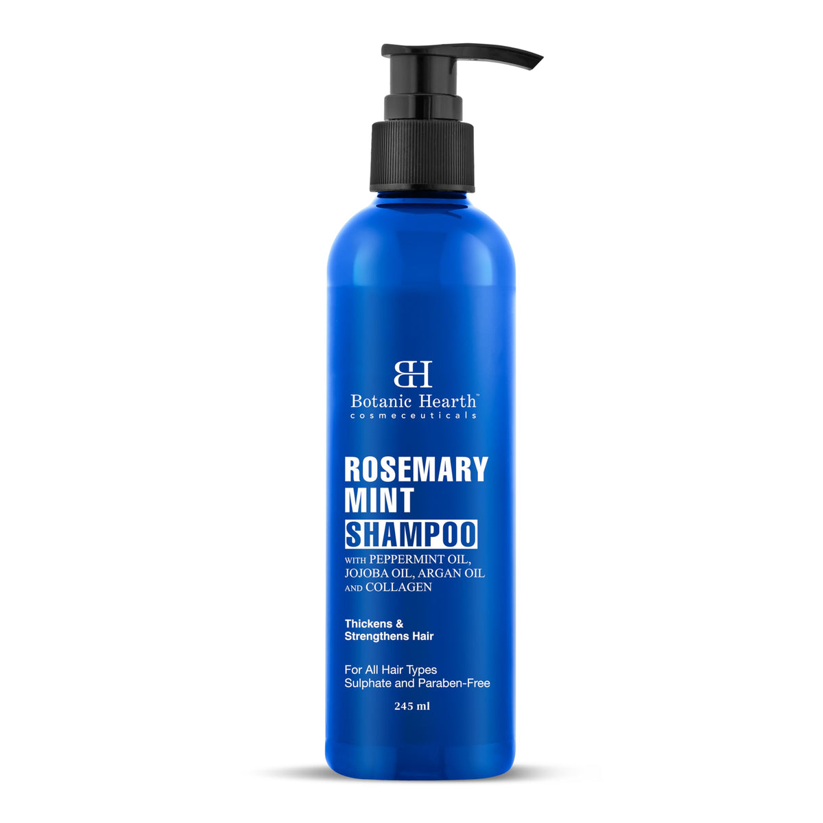 Botanic Hearth Rosemary Mint Shampoo with Peppermint Oil, Jojoba Oil & Collagen | Thickens & Strengthens Hair | Helps Reduce Hairfall | Shampoo for Women and Men | Sulphate & Paraben Free - 245ml