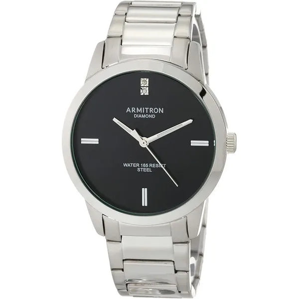 Armitron Men's Genuine Diamond Watch - Silver/Black