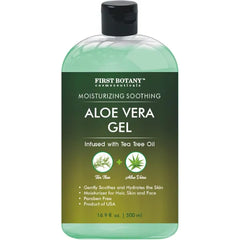 First Botany, Aloe Vera Gel from 100 Percent Pure Aloe Infused with Tea Tree Oil - Natural Raw Moisturizer for Hand Sanitizing Gel, Skin Care, Hair Care, Sunburn, Acne & Eczema -16.9 fl oz | 500 ml