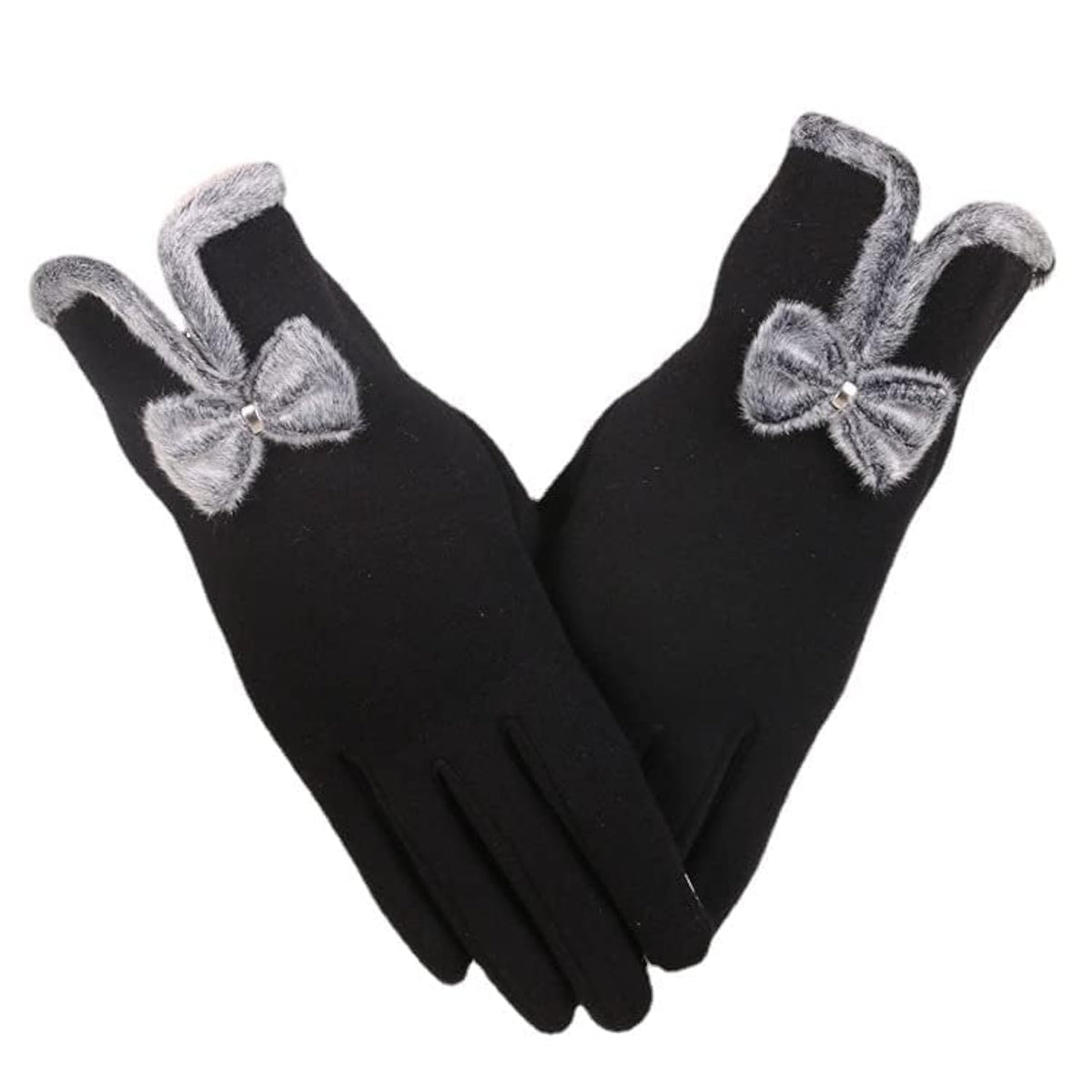 Women Winter Elegant Bow Gloves Warm Touch Screen Gloves Windproof Gloves for Women Girls Winter Using Fleece Lined Thick Warm Gloves Gifts, One Size