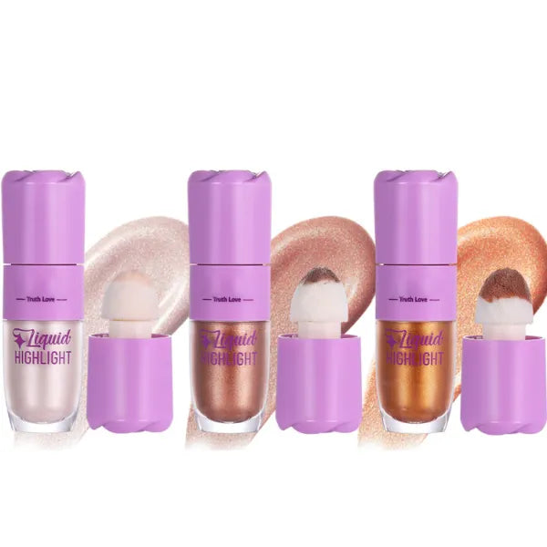 Grospe 3 Color Liquid Highlighter & Contour Set - Liquid Bronzer & Shimmer Makeup for Face, Eyes & Body (Pearl White/Bronze/Gold), Buildable & Blendable, 1.76Oz Each
