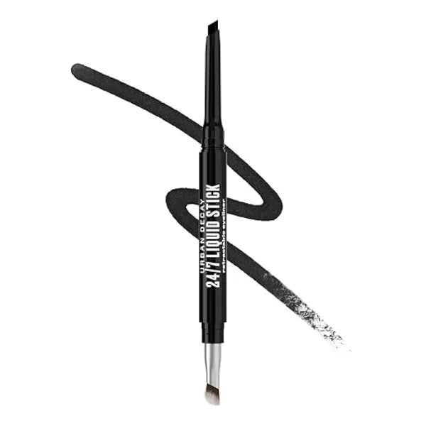 URBAN DECAY 24/7 Liquid Stick Waterproof Eyeliner Smudge Proof, Transfer Proof, Up to 24HR Wear, Dual Ended Retractable Gel Liner with Blending Eye Brush Melted Onyx (deep matte black)