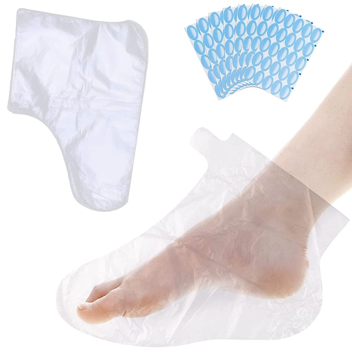 Premify 100pcs Paraffin Wax Foot Bath Liners | No Leakage Plastic Feet Covers Disposable Therapy Bags, Spa Pedicure Accessories For Women Men With 100 Stickers