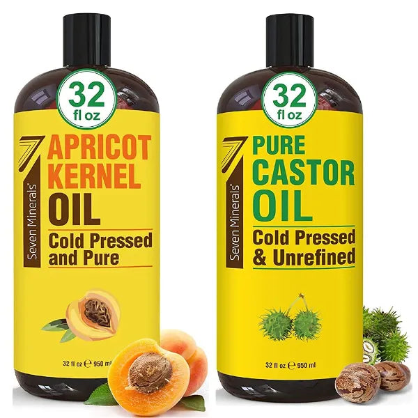 Seven Minerals Pure Apricot Kernel Oil & Castor Oil, 32 Fl Oz Each