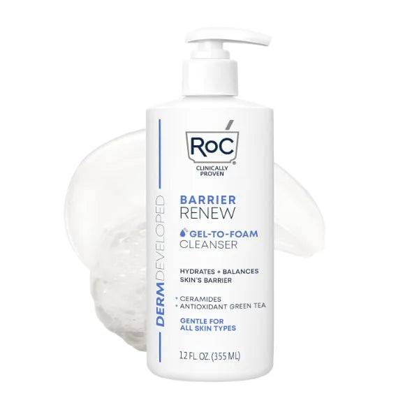 RoC Barrier Renew Gel to Foam Non Drying Foaming Facial Cleanser to Hydrate Skin, facial cleanser for sensitive skin, 12 Ounces