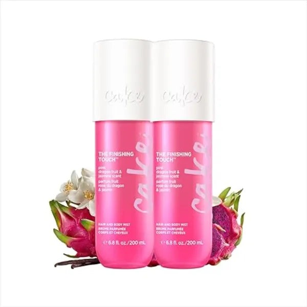 Cake Beauty Finishing Touch Hair and Body Mist, Pink Dragon Fruit & Jasmine Scent Fine Fragrance Mist Infused with Aloe and Argan Oil 2 Pack