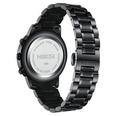 NIBOSI Men's Watches Analog Minimalist Black Dial Watches for Men Business Chronograph Military Casual Wrist Watches Stainless Steel Strap Date