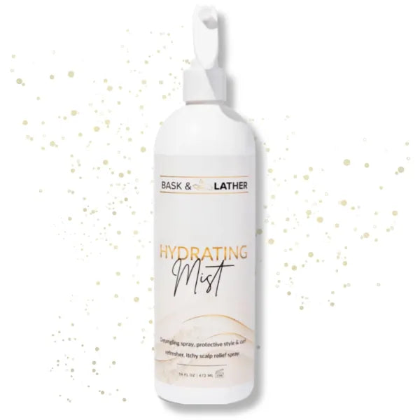 BASK & LATHER Hydrating Hair Mist, Leave-In Conditioner, Itchy Scalp Relief, Detangler, Curl Definer, Aloe Vera, Avocado Oil, For All Hair Types (16 oz) | Itchy Scalp Relief, Detangler, Curl Definer, Aloe Vera & Avocado Oil, For All Hair Types