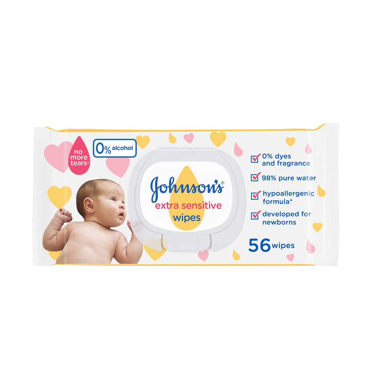 Johnson's Baby, Wipes, Extra Sensitive, 98% pure water, pack of 56 wipes