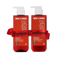 Mise En Scene Perfect Serum Super Rich Shampoo and Conditioner SET Korean Shampoo for Severely Damaged Hair Anti Frizz, Hydrating, Nourishing Korean Hair Care with Moroccan Oil, Jojoba Seed