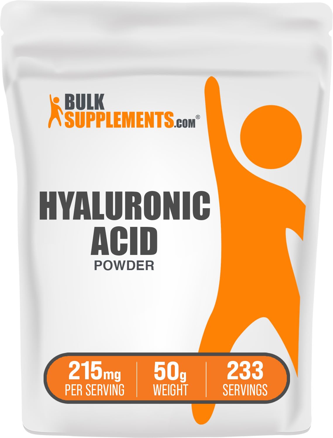 BULKSUPPLEMENTS.COM Hyaluronic Acid Powder - Hyaluronic Acid Supplements, Hyaluronic Acid 215mg - Hyaluronic Acid Food Grade, Gluten Free - 215mg per Serving, 50g (1.8 oz) (Pack of 1)
