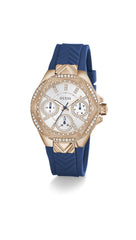 GUESS P RS GLD CS W/CRYS/SUN WHT MF DL/BLUE TEXTURED SILICONE STRP