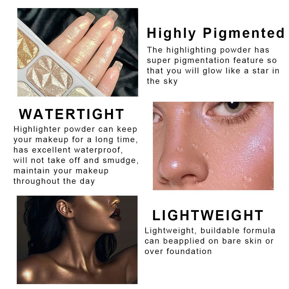 8 Colors Face Body Cheek Diamond Shimmer Highlighter Highlight Highliterers Makeup Palette iluminadores de maquillaje,Highlighter+Makeup Gold Shimmer Blush Bronzer and Makeup Highlighter Powder