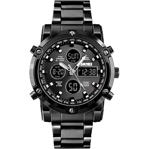 SKMEI  fashion analog digital watch waterproof sport clock metal - Black 389