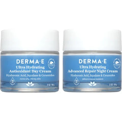 Derma E Ultra Hydrating Day & Night Cream Set – Moisturizer Duo with Hyaluronic Acid, Squalane & Ceramides for Nourished, Replenished Skin – Gentle Daily and Overnight Facial Care