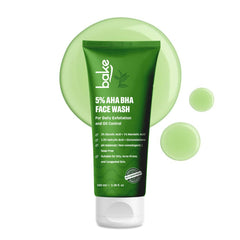 BAKE 5% AHA BHA Face Wash with 2% Salicylic Acid, Glycolic Acid & Mandelic Acid for Open Pores, Acne & Dark Spots | For Oily Acne Prone Skin | Daily Exfoliation & Oil Control - 100ml