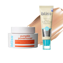 Bliss Resurface and Protect 2pc: Face Mask Skin Care | Clean | Paraben Free | Cruelty-Free | Vegan (Pumpkin Powerhouse - Resurfacing) Block Star Tinted Face Sunscreen SPF 30