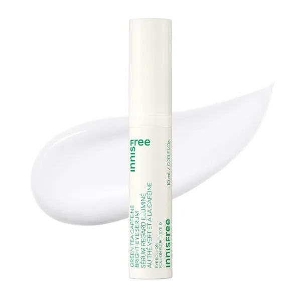 Innisfree Green Tea Caffeine Depuffing Eye Serum with Niacinamide, Cooling Korean Eye Roll-On for Hydration and Brightening, 0.33 Fl Oz