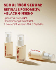 KSECRET SEOUL 1988 Serum : Retinal Liposome 2% + Black Ginseng, 30ml/1.01fl.oz | 58% Black Ginseng Extract with Retinal, Bakuchiol, Vitamin C & 3 Peptides for Wrinkle Care | Korean Skincare |