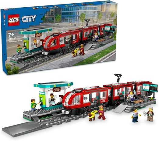 LEGO City Downtown Tram and Station Vehicle Building Toy Set for 7 Plus Year Old Kids, Boys & Girls, with 6 Minifigures and a Guide Dog Figure for Role Play, Birthday Gift Idea, 60423