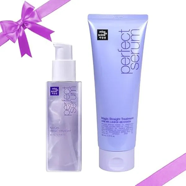 Mise En Scene Perfect Serum Magic Straight Set Magic Straight Serum 2.71 Fl Oz with Treatment 7.77 Fl Oz Hair Taming Oil for Frizzy Heat Protectant Straightening Fixing Humidity Hair Products