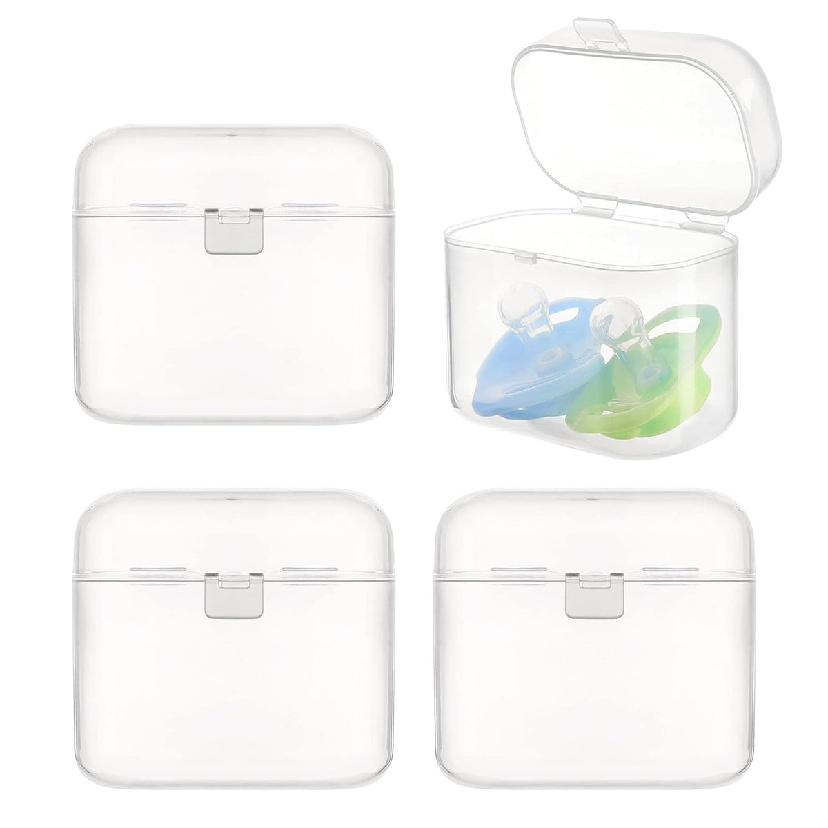 FENDOUNIU Clear Pacifier Case , Universal Baby Pacifier Container, Portable and Dustproof Pacifier Holder Case, Easy to Clean, Pacifier Storage Box for Home, Travel, Outdoor (4 Pcs)
