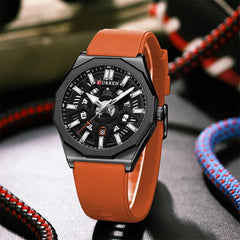 CURREN Men's quartz, sports brand Luxury Original Waterproof with calendar and rubber strap, 8437 - Orange