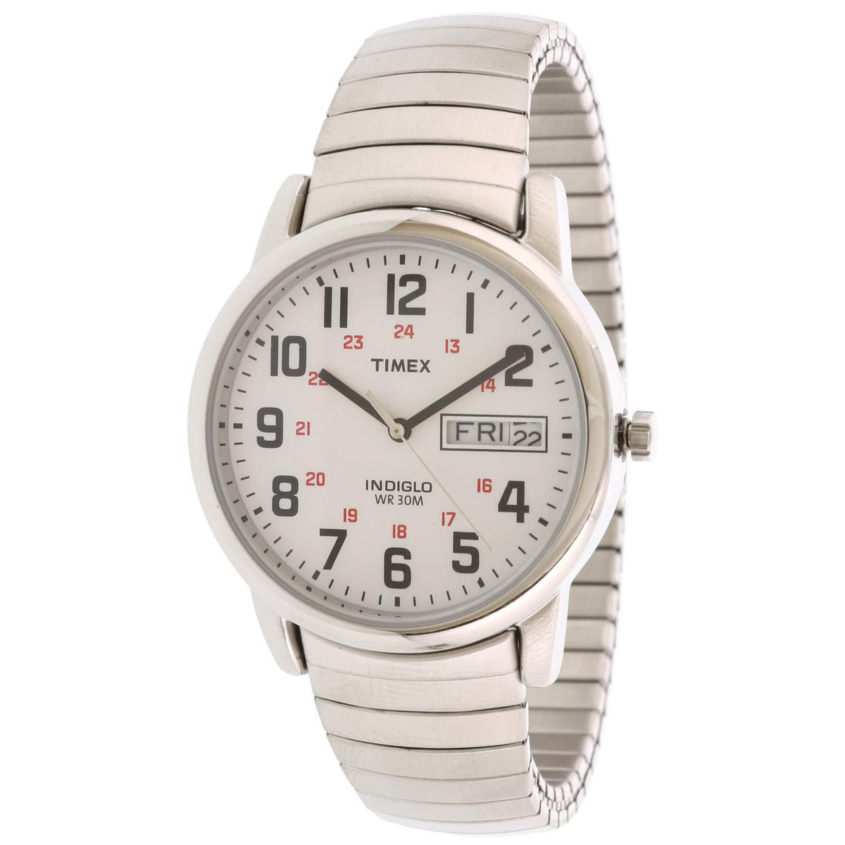 Timex Men's Easy Reader Watch - Stainless Steel/Silver-Tone/White/Red/Day-Date