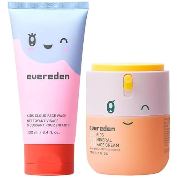 Evereden Kids Healthy Morning Duo Clean & Vegan Skin Care Bundle Kids Skin Care Cloud Face Wash + SPF 20 Mineral Face Cream Non Toxic Non Comedogenic Fun Easy to Use Skincare for Toddlers