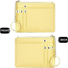 Valentoria slim rfid blocking card holder small pocket wallet keychian zipper coin purse minimalist leather cash & coin & cards case for women men, yellow, s, rfid wallet, 801, T801