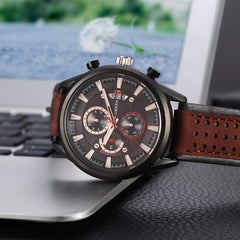Curren 8290 Men's Analog Leather Strap Watch with Date Display - Brown, Black