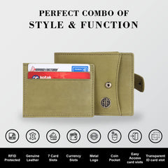 HAMMONDS FLYCATCHER Genuine Leather Wallet for Men - RFID Protected Leather Purse for Men, Money Purse for Men - 5 Card Slots, Coin Pocket, Hidden Pockets, Metal Snap Button - Moss Green