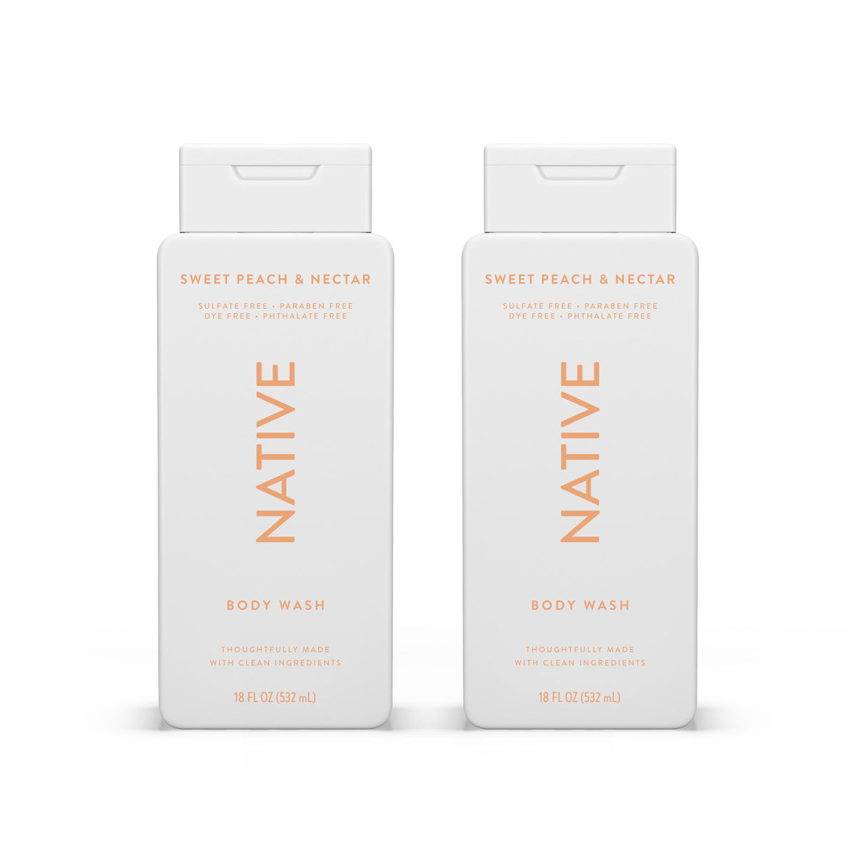 Native Body Wash Contains Naturally Derived Ingredients | For Women & Men, Sulfate, Paraben, & Dye Free Leaving Skin Soft and Hydrating | Sweet Peach & Nectar 18 oz - 2 Pk