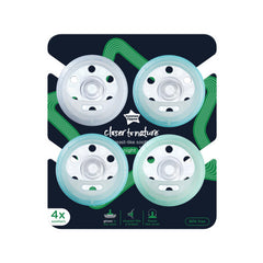 Tommee Tippee Breast-Like Soother Night, Glow in the Dark, 6-18m, Pack of 4 Dummies, Skin-Like Texture, Symmetrical Orthodontic Design, BPA-Free